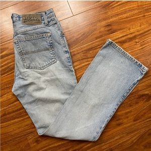 Vintage 90's Express Bleus Light Blue Distressed High Waist Flare Jeans Size 5